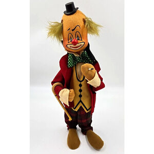 Antique Hobo Clown Doll Annabelle ? Cane And Smoking Felt Clothing And Faces